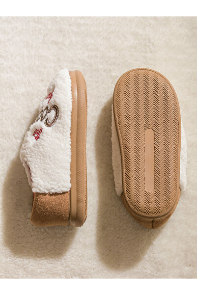 LC Waikiki Steps White Christmas Themed Plush Women's Slippers