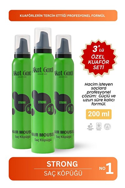 Akat Gardi Saç Köpüğü Strong Yeşil 200Ml.3'Lü Özel Set