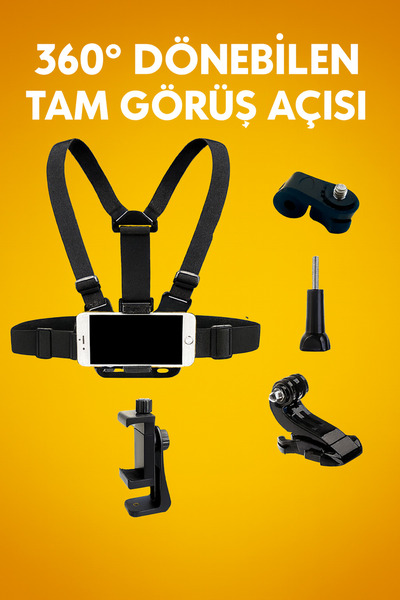 Coverzone 5’li Göğüs Bandı Aksiyon Kamera & Telefon Tutucu – 360° Ayarlı GoPr...