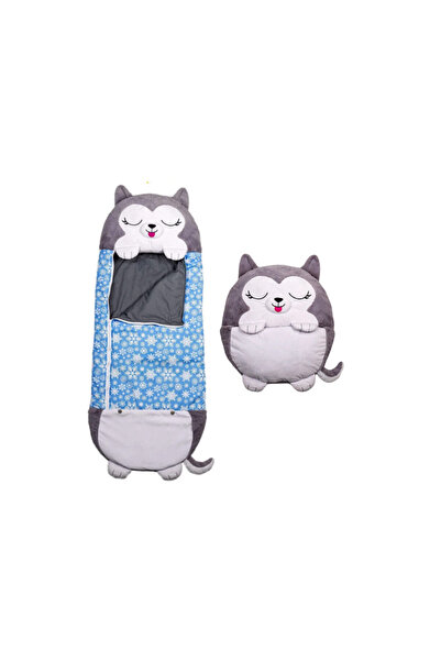 HAPPY NAPPERS 2 in 1 Husky Kodiak Sleeping Bag, Foldable, Portable, 137x50cm, Gray, 3-8 years, WJ6141-D RCO