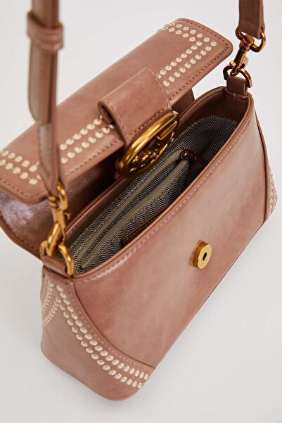 Levidor Authentic Phaeton Women's Shoulder Bag with Metal Logo and Ethnic Pattern Detail Lv930575 Dusty Rose