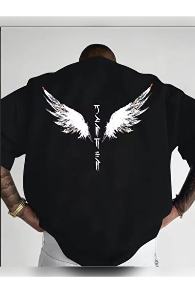 TİMİSİVA Μπλουζάκι Unisex oversized ARKAKANAT1 με τύπωμα με κοντό μανίκι ΜΑΥΡΟ