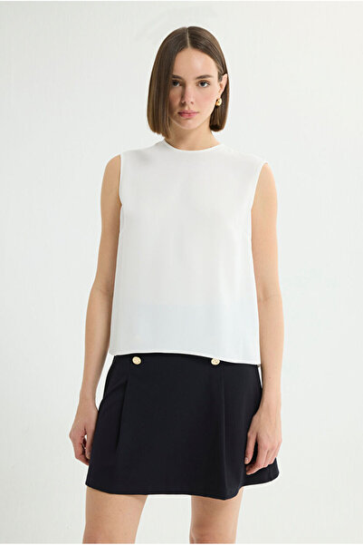 Love My Body Bisiklet Yaka Arkası Çıt-çıt Detaylı Kolsuz Bluz