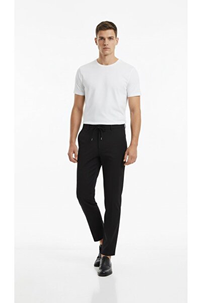 Plus Scorpion Men's Lace-Up Elastic Waist Slim Fit Fabric Trousers – Comfortable Fit, Casual & Stylish Combination Pants