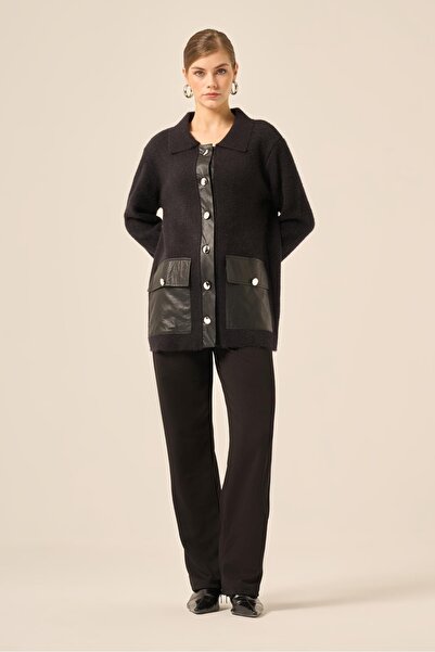 FTZ WOMEN Women's Leather Detailed Jacket Black 20793