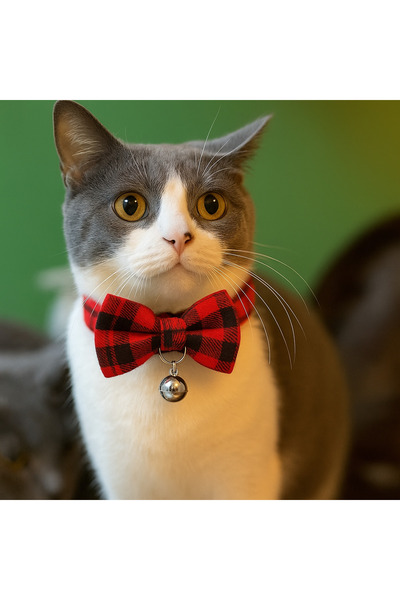 PAWNEST طوق للقطط بتصميم فيونكة منقوشة – مع خرز صوتي، قابل للتعديل، مع مشبك أ...