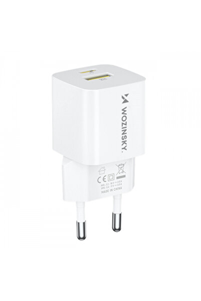 Universal WZK WWCEAC Wall Charger, 33W, 3A, 1 x USB-A - 1 x USB-C, White