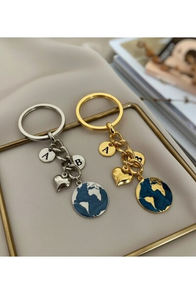 İS DESING Dünya Anahtarlık Çift Gold Gümüş