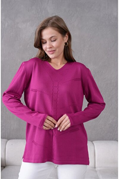 Fresh&Moda Women's Mother Stretchy Soft Textured V-Neck Slim Knitwear Sweater