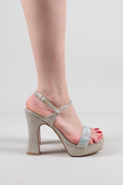 Birikon Ai̇res Stone Banded Glitter Platform Heeled Shoes Gold