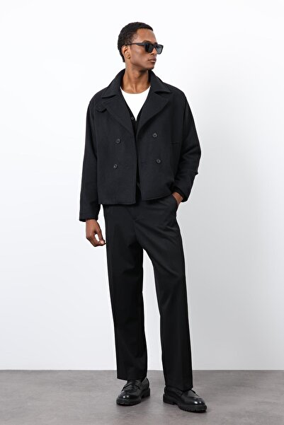 Antioch Black Double-Breasted Closure Short Men's Coat