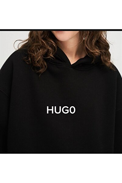 HUG0 Unisex Printed Basic K Hooded Sweatshirt with Fleece Inside