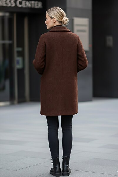 Chiccy Italian Brown Jacket Collar Long Sleeve Buttoned Pocketed Casual Buklet O Oversized Woven Jacket 98 68