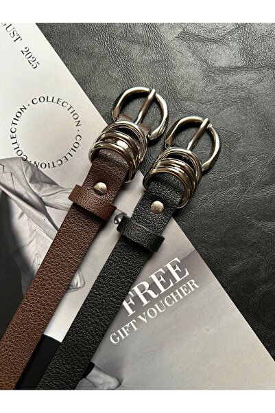 LİA KEMER حزام نسائي فضي اللون من ماركة ميرج مكون من قطعتين بنمط حلقات متعددة، حزام للسترة، حزام للملابس، حزام للبنطلون