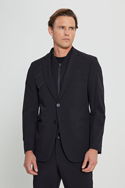 ALTINYILDIZ CLASSICS Men's Black Slim Fit Slim Fit Mono Collar Single Flexo Pocket Flexible Suit