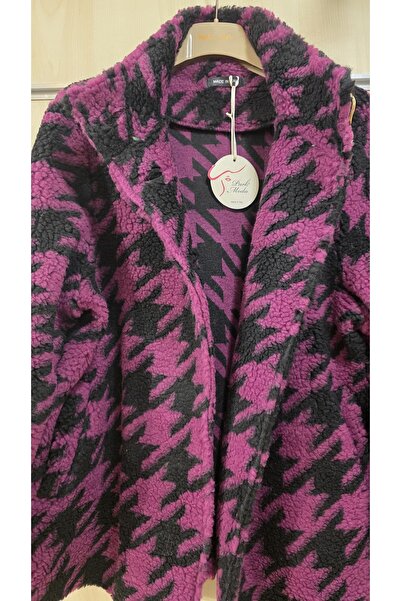 Park Moda Houndstooth Pattern Plush Coat
