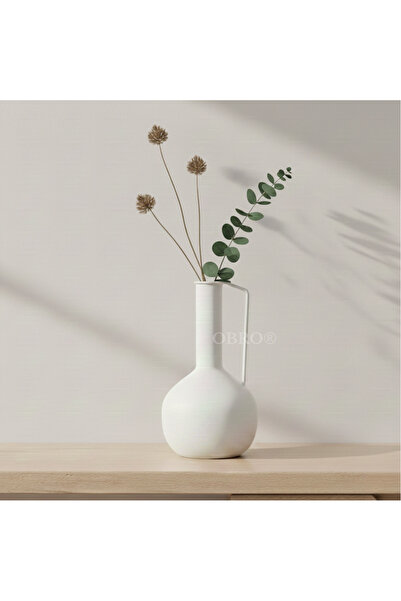 OBRO OBRO® Decorative Metal Flower Vase Ecru Matt - Minimalist Design / Japandi, Pitcher type, 26 cm