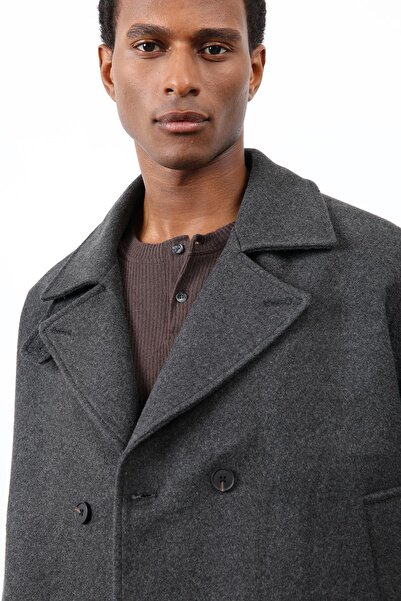 Antioch Anthracite Double-Breasted Closure Short Men's Coat