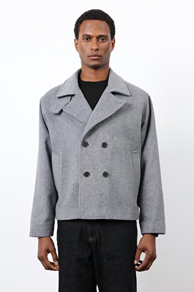 Antioch Gray Double-Breasted Closure Short Men's Coat