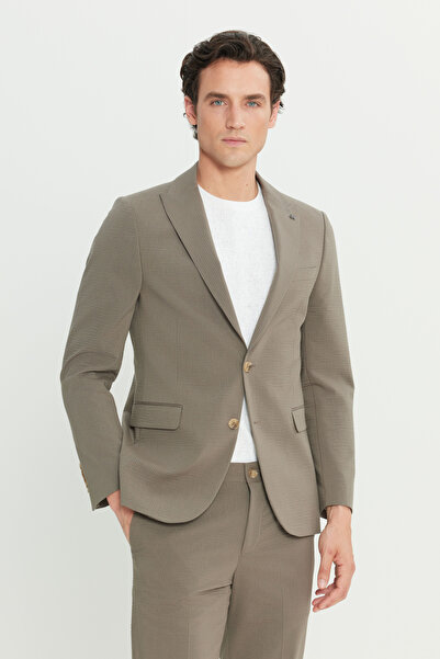 ALTINYILDIZ CLASSICS Men's Mink Cotton Slim Fit Slim Fit Swallow Collar Flap Pocket Striped Stretch Suit