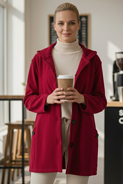 Chiccy Italian Red K Hooded Long Sleeve Buttoned Pocket Casual Velvet O Oversized Woven Jacket 80 70