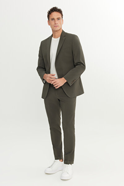 ALTINYILDIZ CLASSICS Men's Khaki Extra Slim Fit Slim Fit Mono Collar Patterned Suit with Flap Pockets