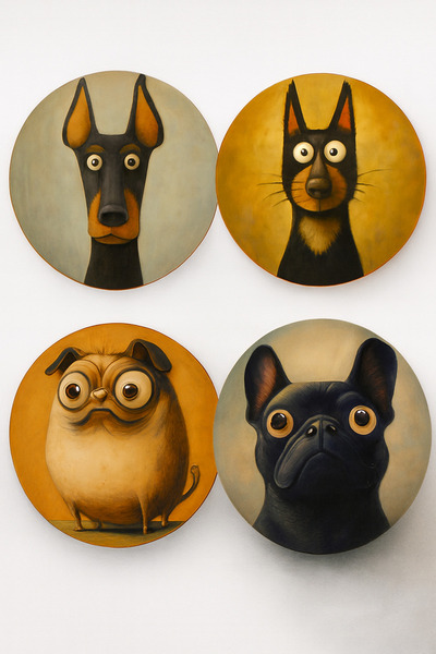 NOSTA Set of 6 Colorful Dog-Themed Coasters – with Protective Box