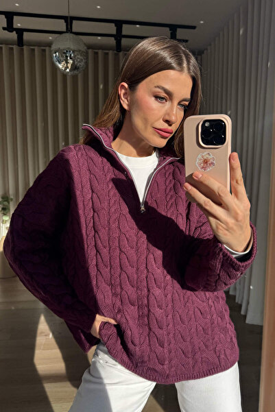 Sue Store Πουλόβερ με πλεκτό φερμουάρ από μούρι