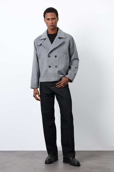 Antioch Gray Double-Breasted Closure Short Men's Coat