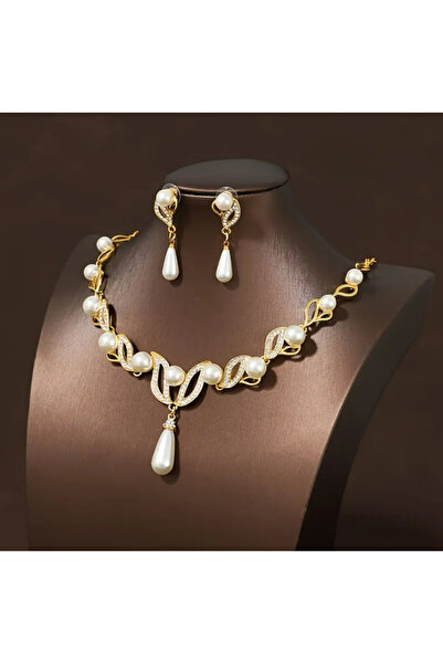 set.up Pearl Design Necklace Earring Set