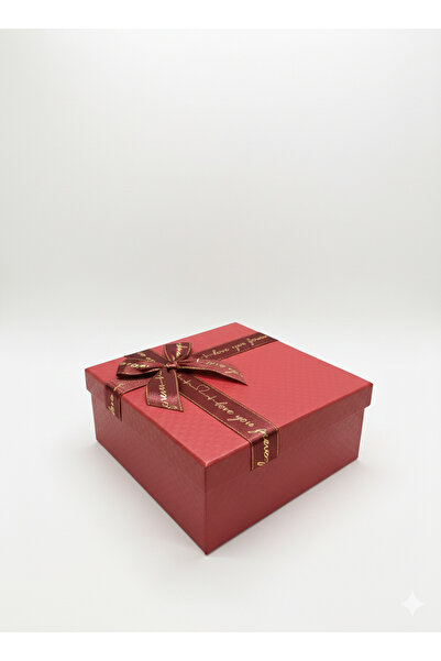 abnturk 1 Adet Kabartmalı Mat Kırmızı Deri Görünümlü Kare Hediye Kutusu 17x17...
