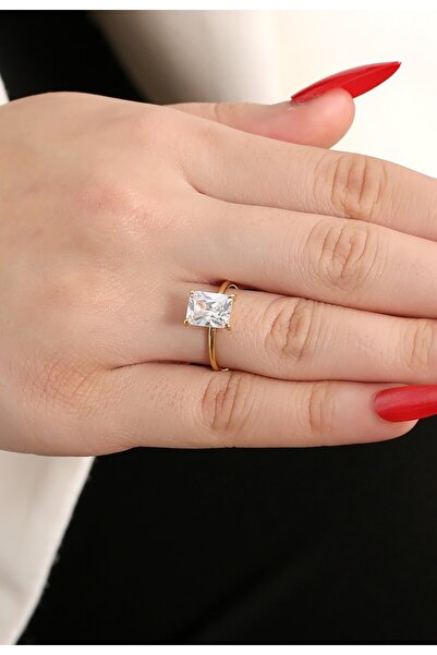 LİNOVE JEWELLERY 925 Ayar Gümüş Tektaş Baget Yüzük, Gümüş Tektaş Yüzük, Pırla...