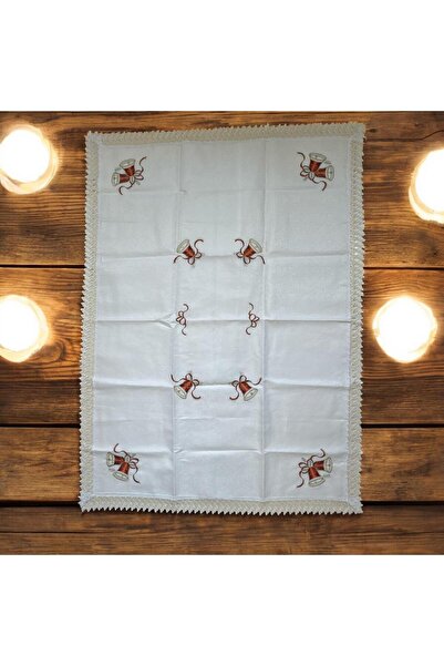 OEM Christmas tablecloth with lace and bell print, 130 × 180 cm, cream white