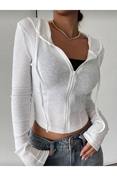 Gofeel Korse Desenli Kadın Fermuarlı Kapüşonlu Bluz