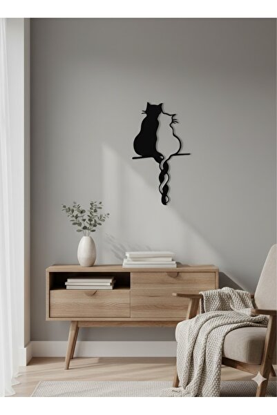 pleksisanati Pleksi İki Kedi Silüeti Duvar Dekoru – Minimalist 16 x 30 cm Tablo