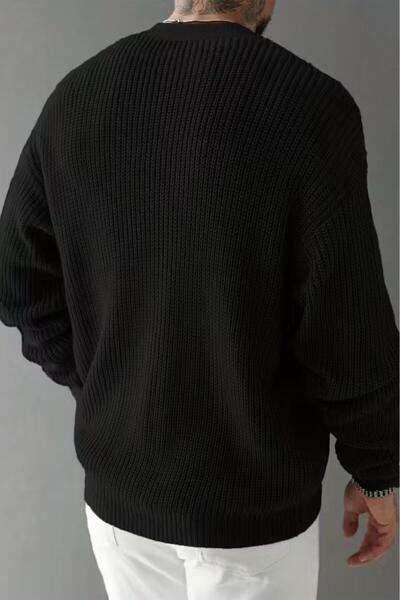 Oksit Grov Buttoned V-Neck Thick Men's Cardigan