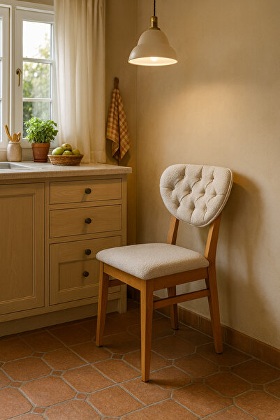 UMS MOBİLYA 2'li Puffy Kumaş Kapitoneli Klasik Sandalye – Ceviz İskelet – Mod...