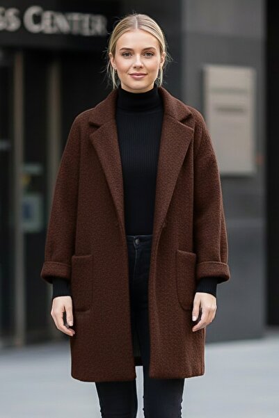 Chiccy Italian Brown Jacket Collar Long Sleeve Buttoned Pocketed Casual Buklet O Oversized Woven Jacket 98 68