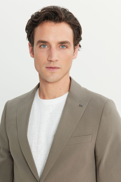 ALTINYILDIZ CLASSICS Men's Mink Cotton Slim Fit Slim Fit Swallow Collar Flap Pocket Striped Stretch Suit