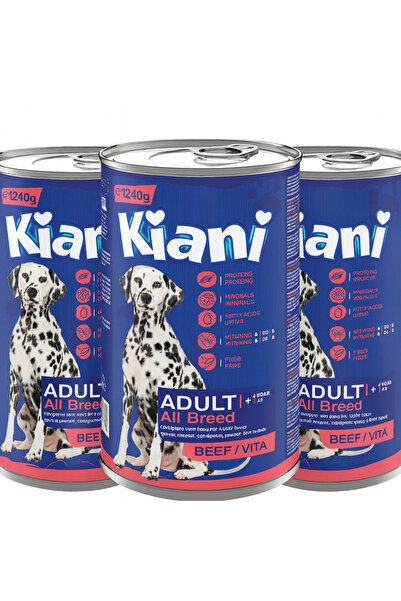 KİANİ Set 3 bucati-Hrană umedă cu vită pentru câini adulți de toate rasele (1...