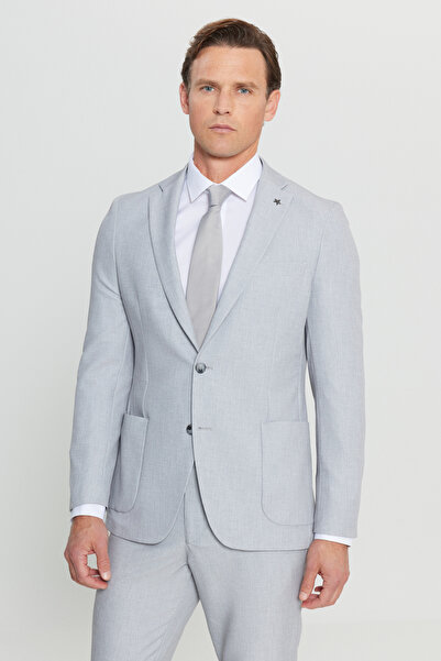 ALTINYILDIZ CLASSICS Men's Gray Carry Bag Slim Fit Slim Fit Swallow Collar Tie Waist Suit