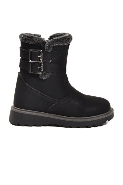 Cool Cizme negre pentru fete, cu interior din lână, anti-alunecare, cu catara...