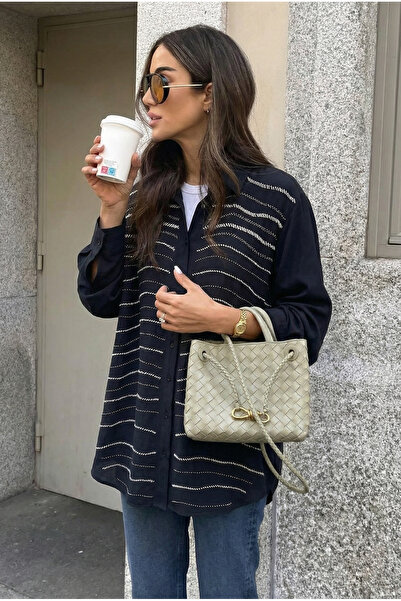 FEMELLE Black Oversized Shirt with Beading (Compatible with Size 46 and up)