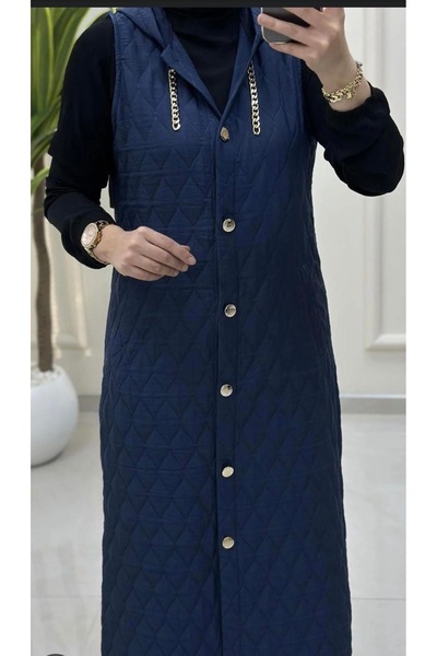 FASHION Örme zincirli kapitone uzun yelek