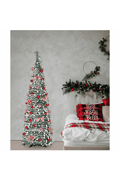 DacEnergy Artificial Christmas tree, made of plastic and metal tube, with a snow look, with a bow...