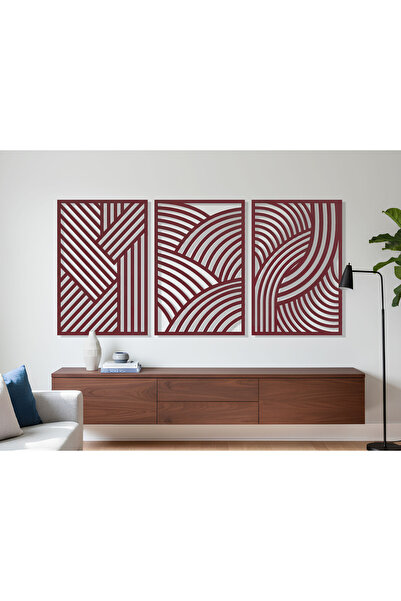 KEYWEL 3 Parça Modern Geometrik Ahşap Duvar Tablosu Seti – Dekoratif MDF Tablo