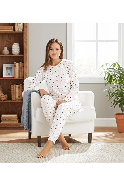 victoria kiss طقم بيجامة من قماش الوافل بأكمام طويلة