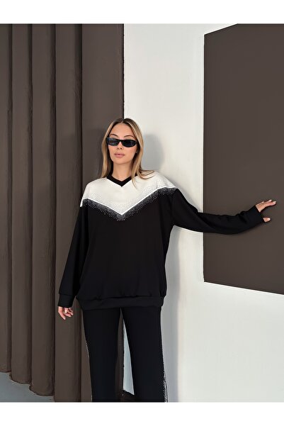 orjinal blue b Women's V Glitter Double Suit Black