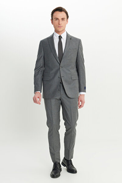 ALTINYILDIZ CLASSICS Men's Gray Wool Slim Fit Slim Fit Swallow Collar Flap Pocket Suit