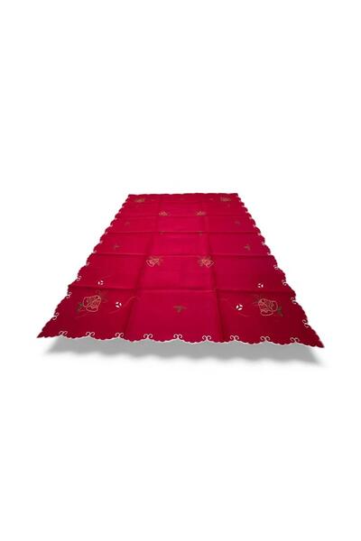 OEM Christmas tablecloth with lace and bell print, 130 × 180 cm, red